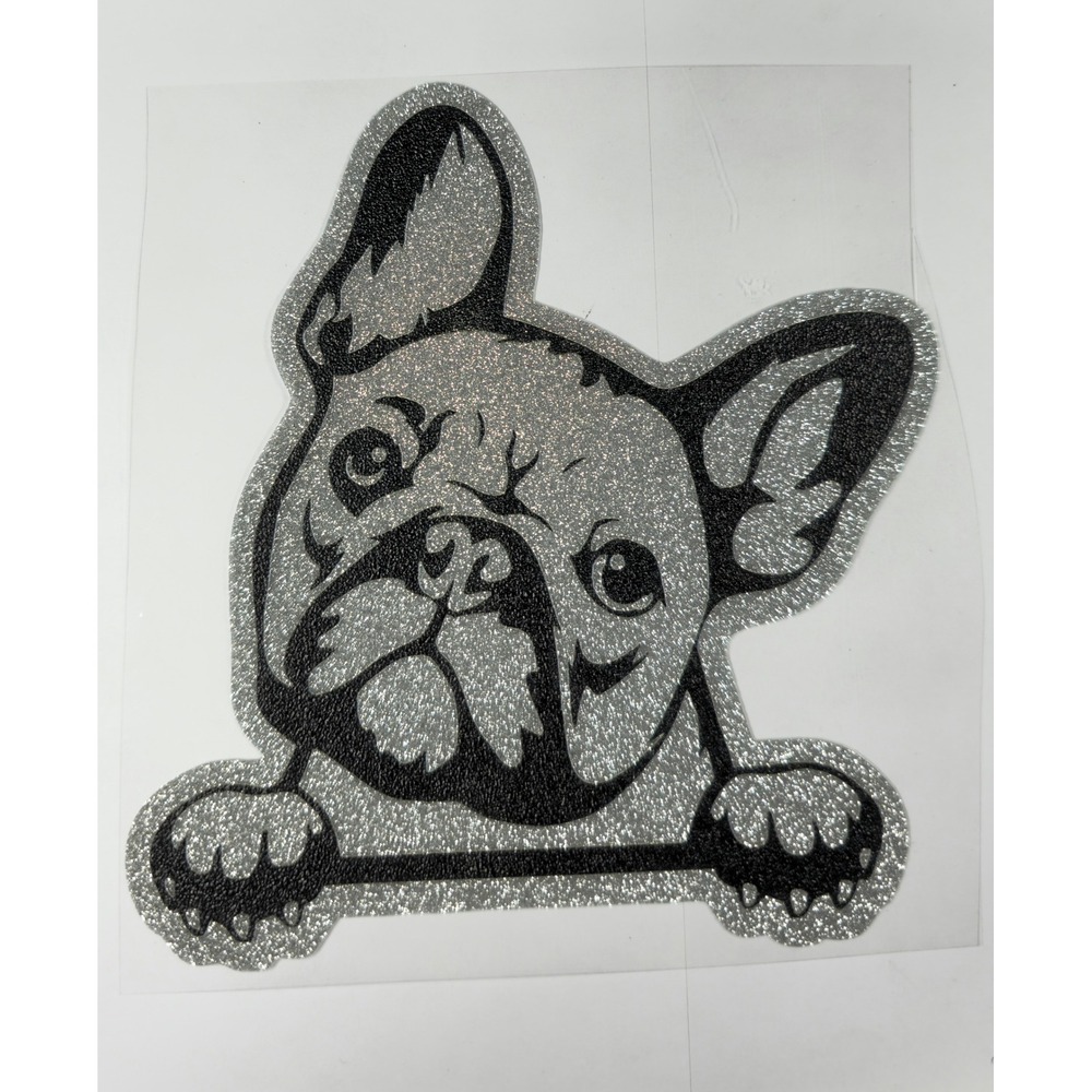 French Bulldog Glitter Decal Silver Black Frenchie Sticker 5.5in
